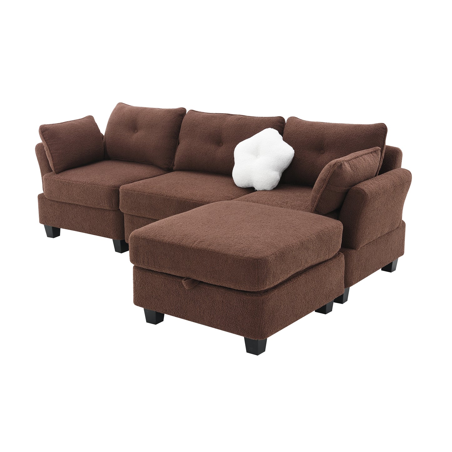 Modern Velvet L-Shaped Sectional Sofa with Charging Ports and Ottoman