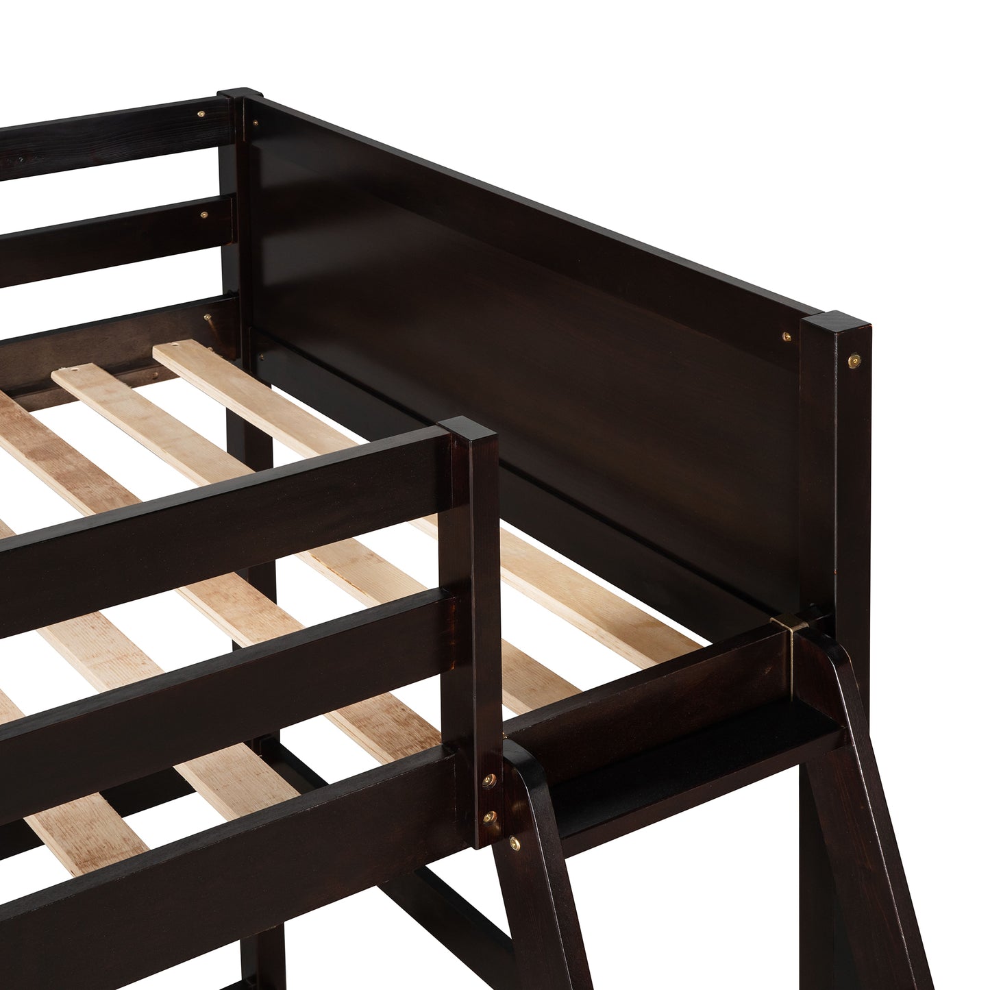 Solid Wood Twin Size Loft Bed with Ladder(Espresso)(: WF191903AAP)