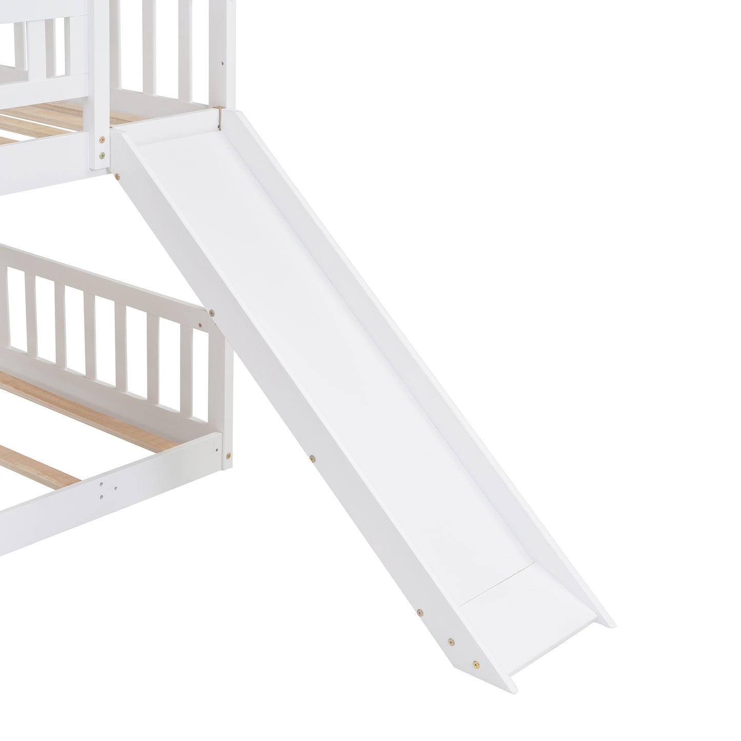Triple Bunk Bed with Slide and Ladder for Kids, White Finish