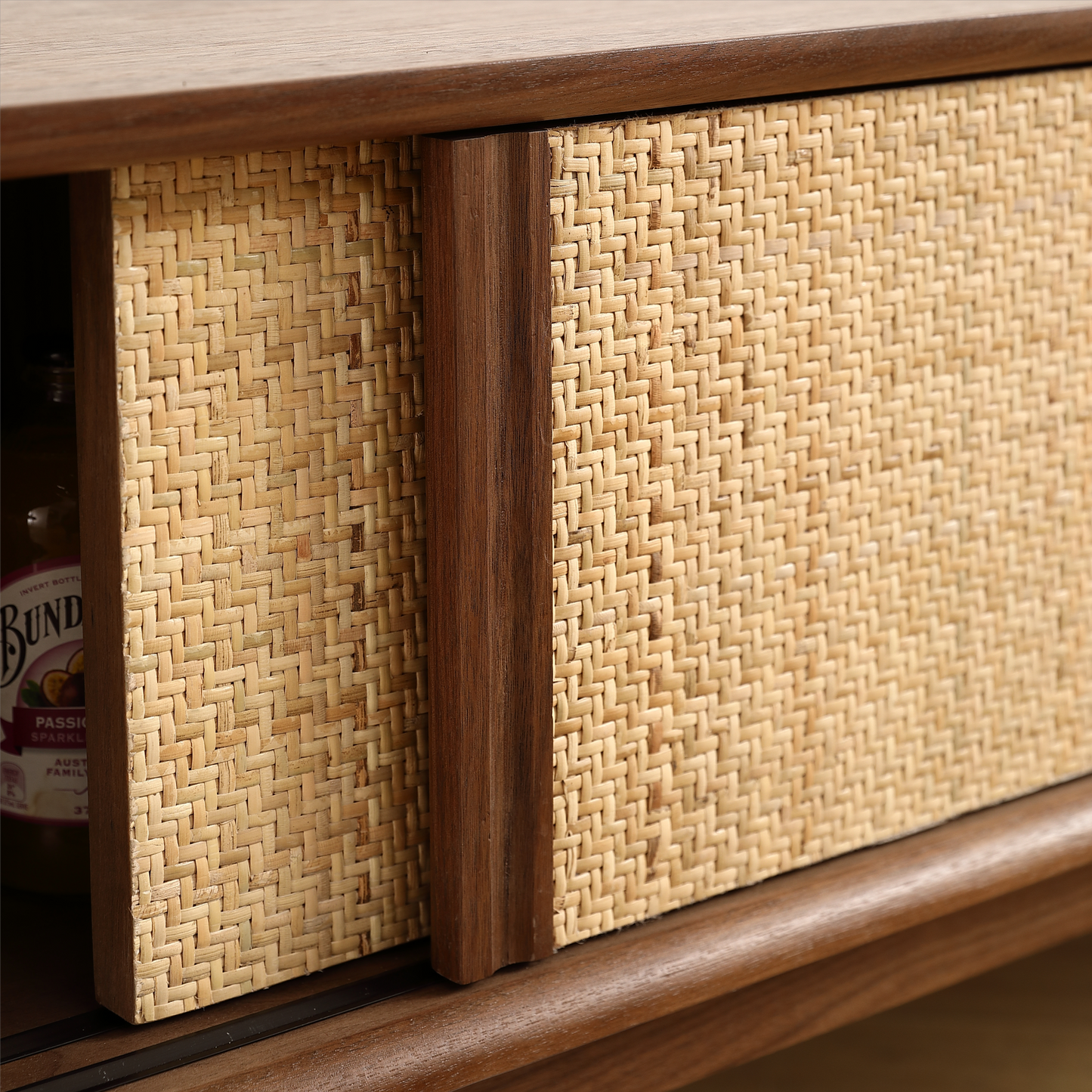 Black Walnut Rattan TV Stand with Ample Storage Space