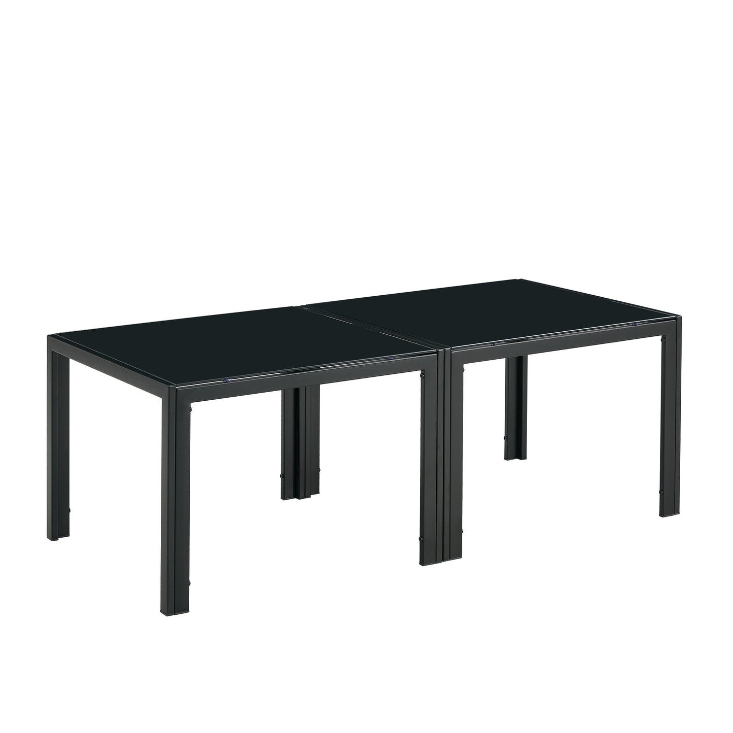 Modern Black Tempered Glass Coffee Table Set of 2 for Living Room