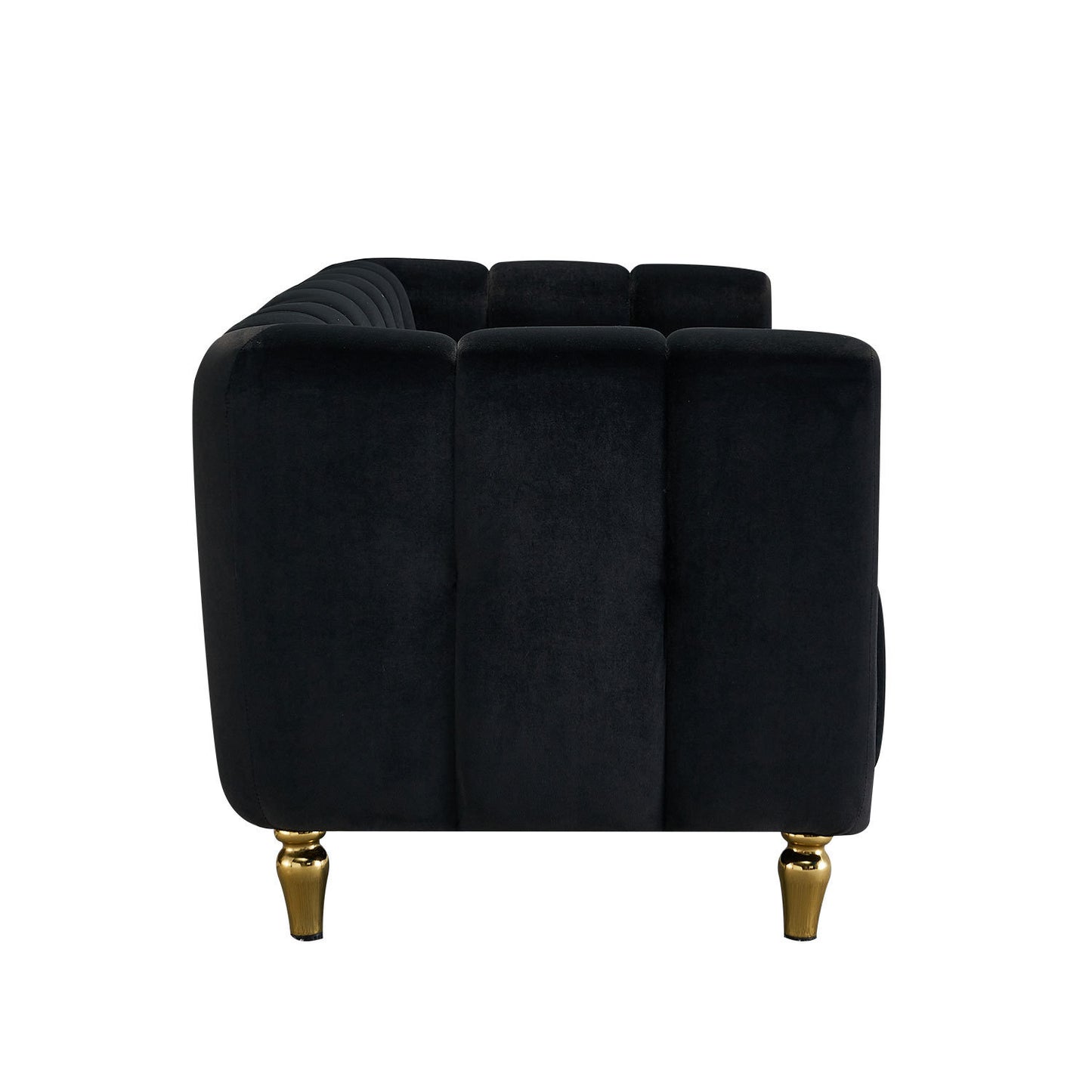 Modern Velvet Sofa 83.07 inch for Living Room Black Color