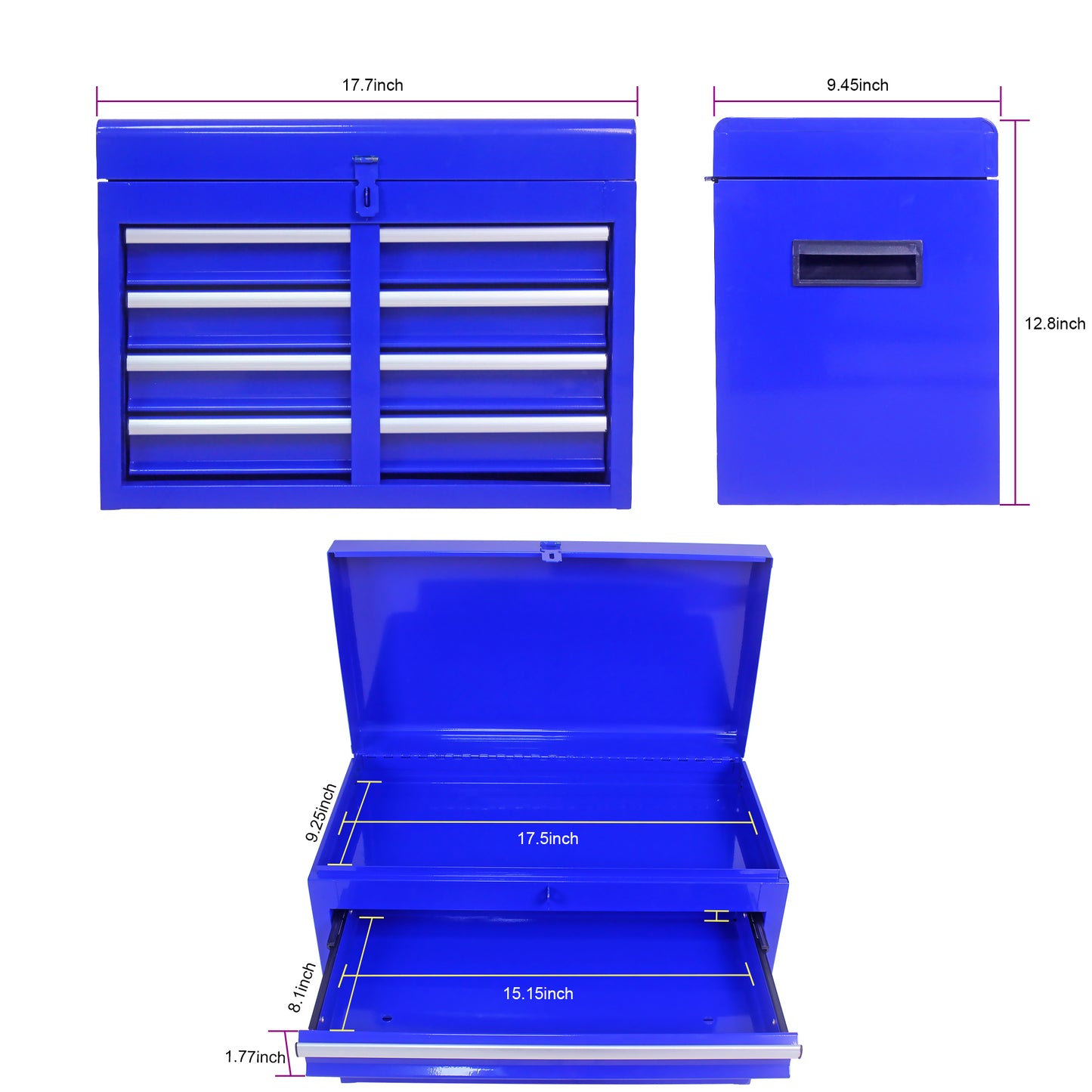 Detachable 5 Drawer Tool Chest with Bottom Cabinet and One Adjustable Shelf--Blue