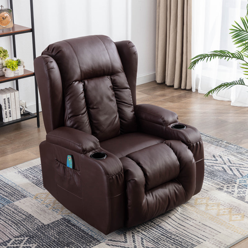 Ultimate Comfort Brown PU Recliner Chair with Eight-Point Massager and Heat Function