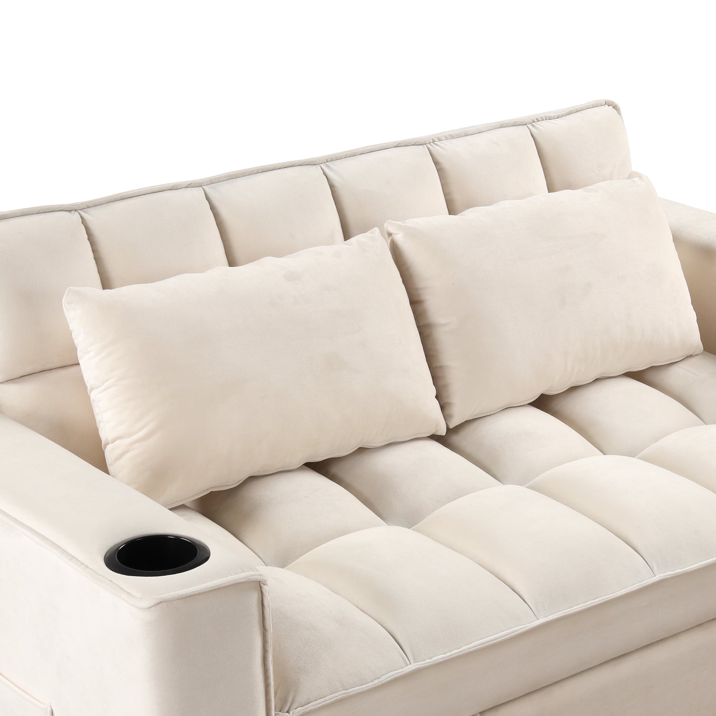 55.3 Multi-functional Sofa Bed with Cup Holder and USB Port for Living Room in Milky White