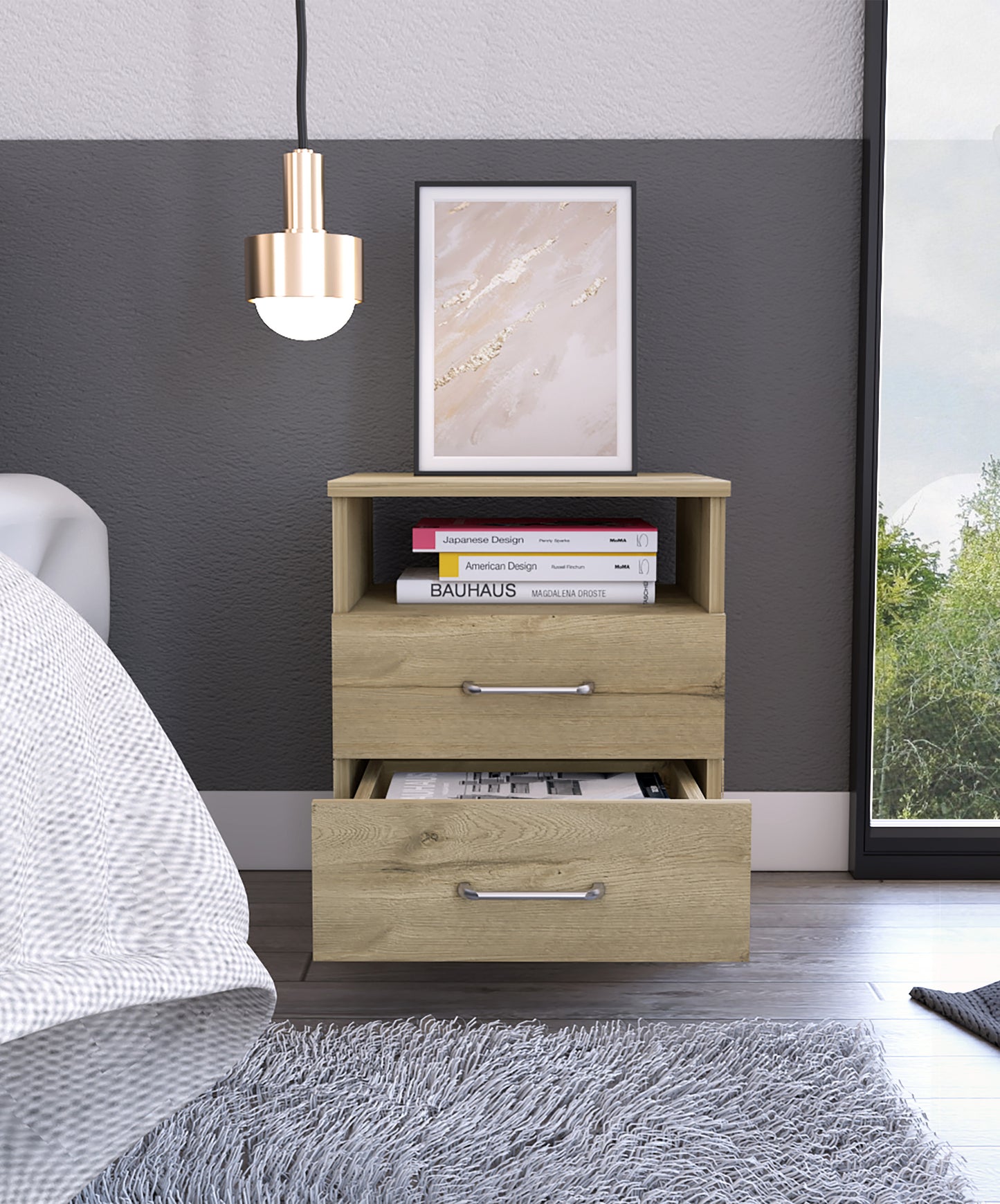 Brookeline 2-Drawer 1-Shelf Rectangle Nightstand Light Oak