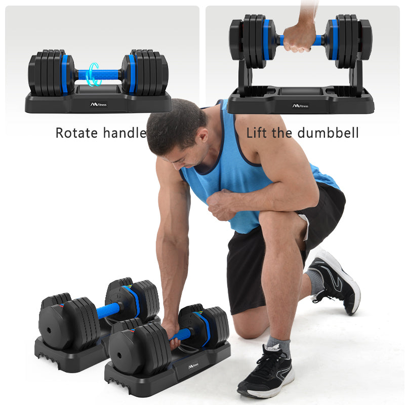 Adjustable Dumbbell - 55lb x2 Dumbbell Set of 2 with Anti-Slip Handle, Fast Adjust Weight by Turning Handle with Tray, Exercise Fitness Dumbbell Suitable for Full Body Workout