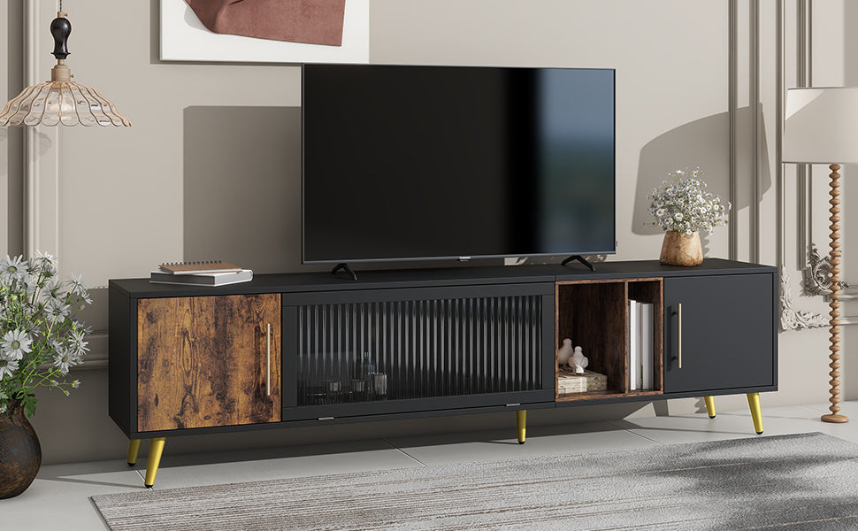 Elegant Black and Gold Two-Tone TV Stand with Adjustable Storage