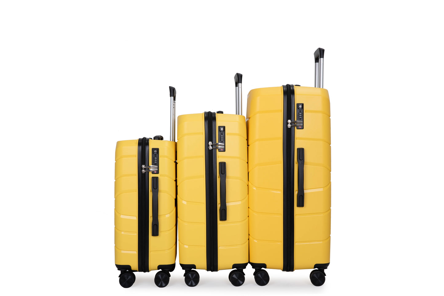 Hardshell Suitcase Spinner Wheels PP Luggage Sets Lightweight Durable Suitcase with TSA Lock,3-Piece Set (20/24/28) ,Yellow