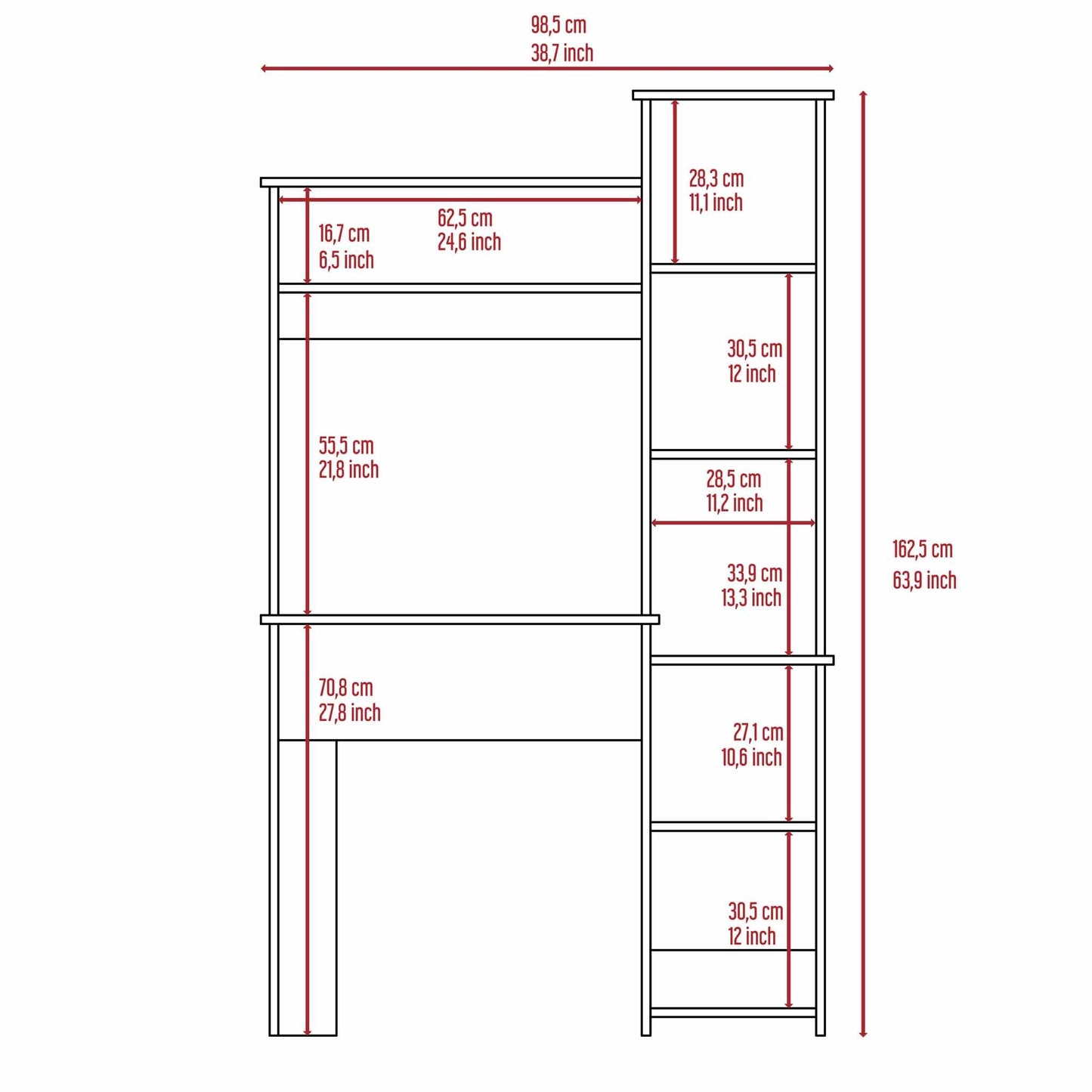 White Marston Writing Desk with Integrated Bookshelf