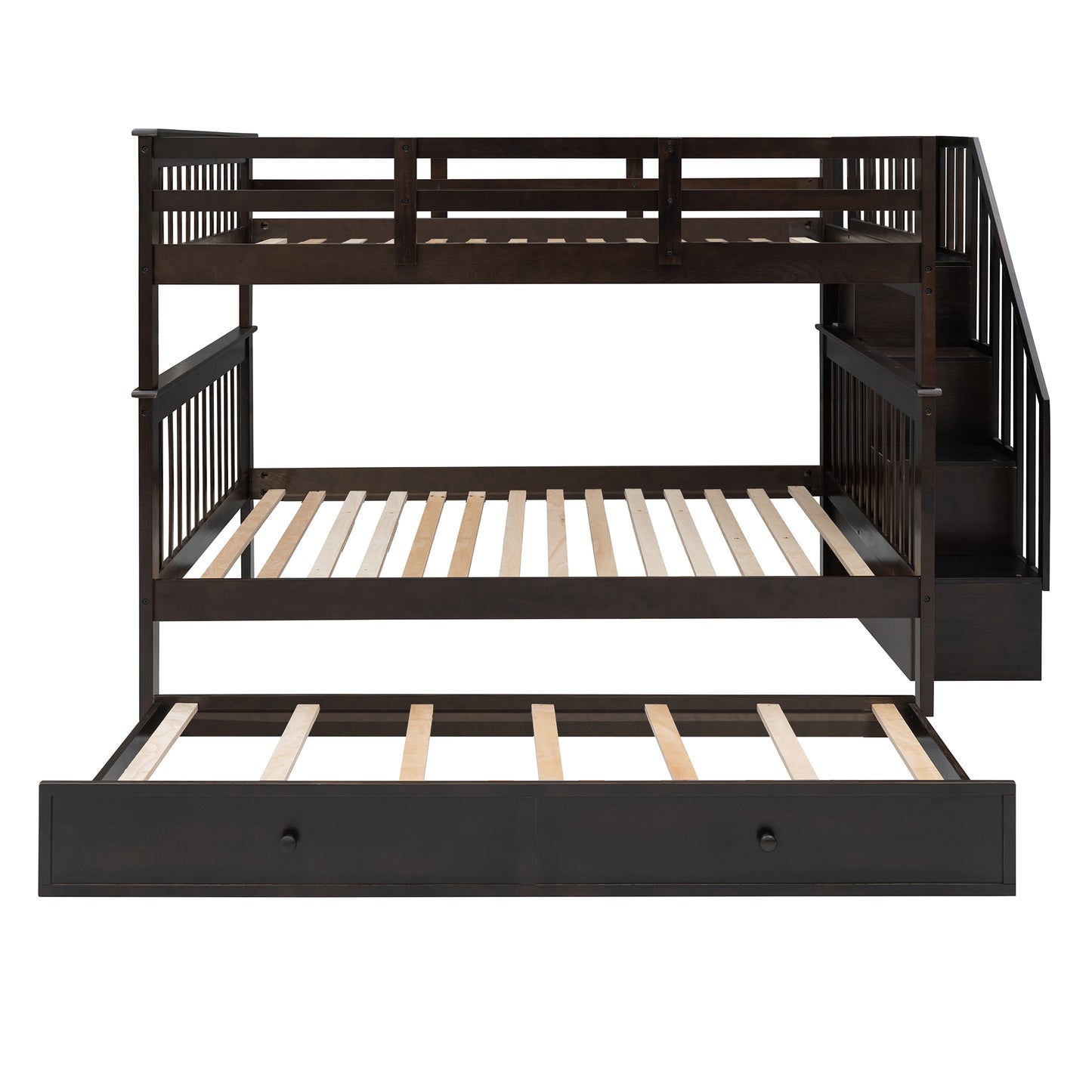 Staircase Full Bunk Bed with Twin Trundle and Storage - Espresso