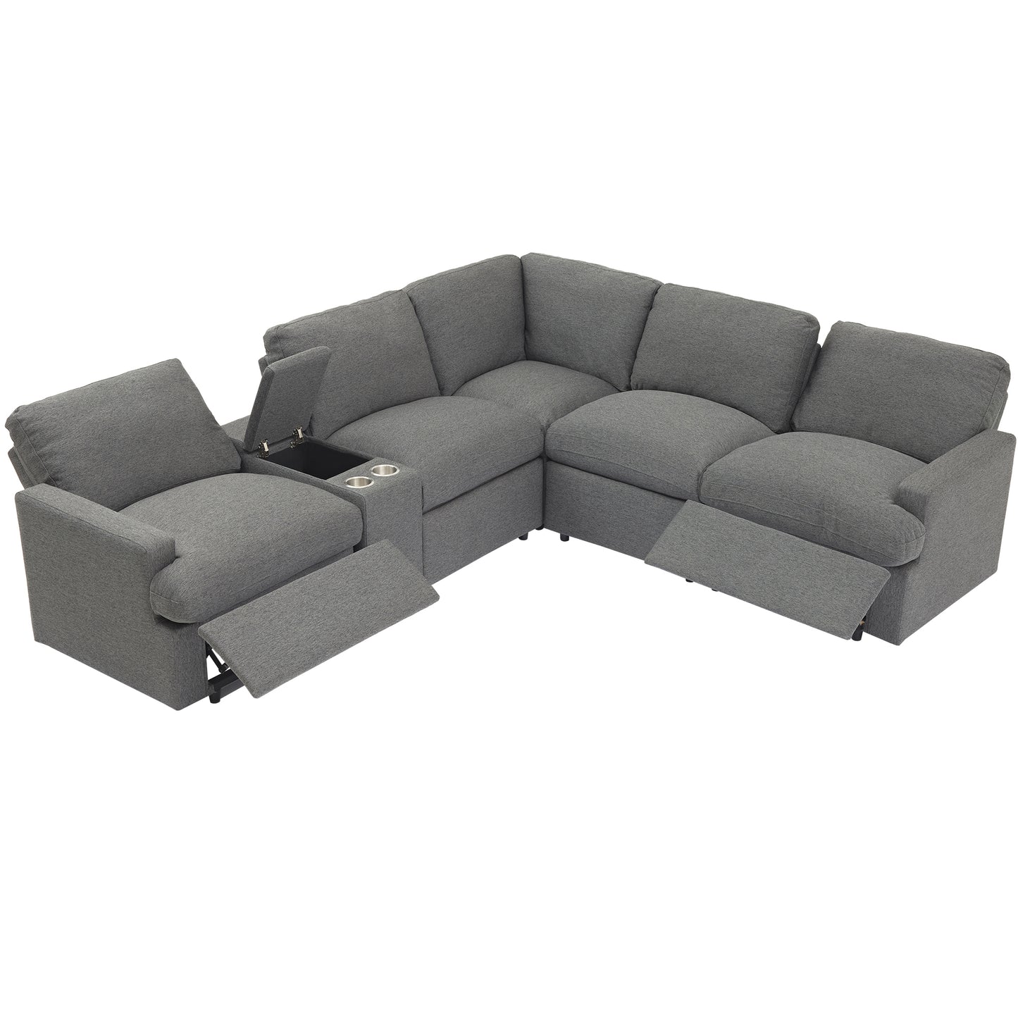 Luxury Dark Grey Power Recliner Sectional Sofa with USB Ports and Storage Box