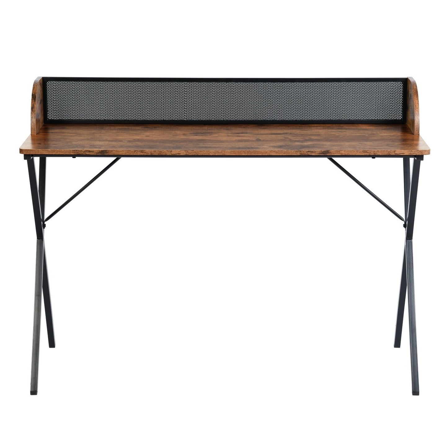 Sleek Black Computer Desk with X-Shaped Metal Legs and Spacious Work Surface