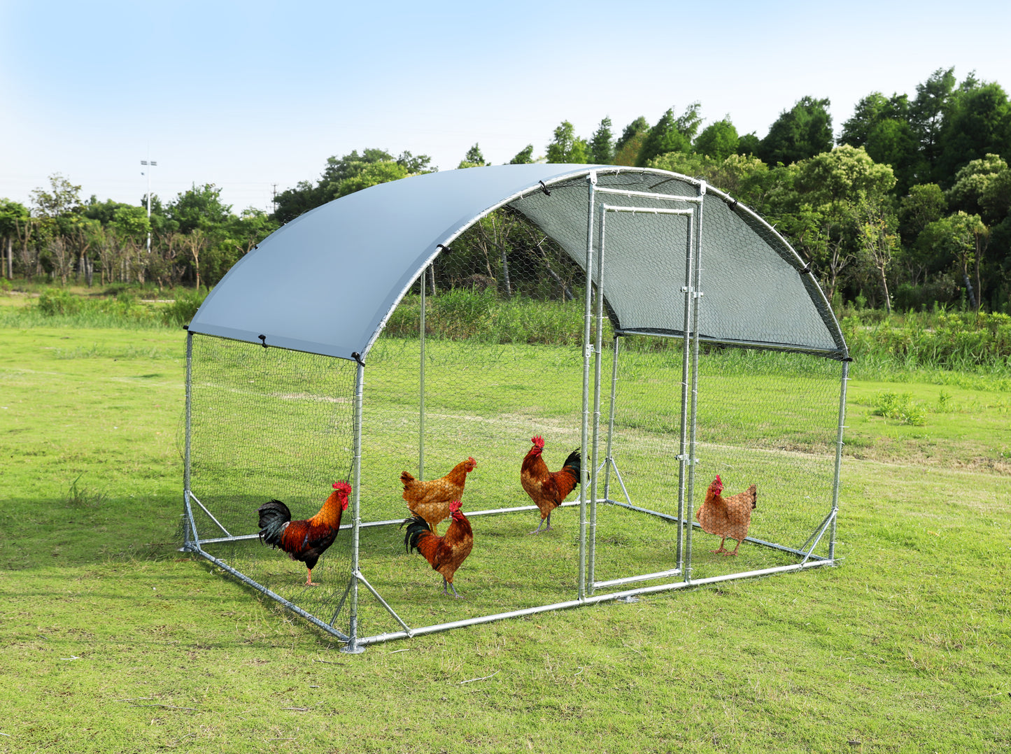 Large metal chicken coop upgrade three support steel wire impregnated plastic net cage, Oxford cloth silver plated waterproof UV protection, duck rabbit sheep bird outdoor house 9.2'W x 6.2'L x 6.5'H