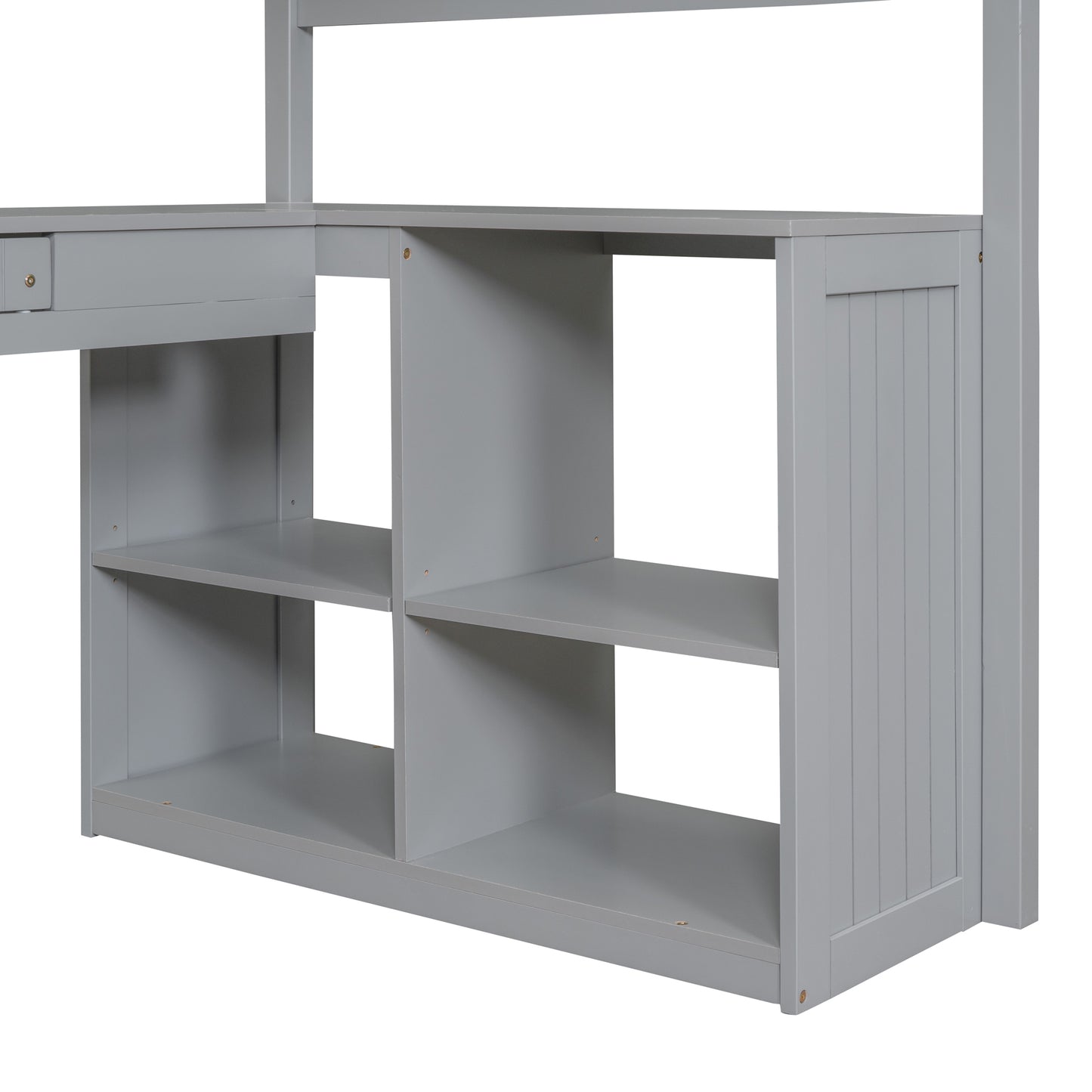 Twin size Loft Bed with Drawers, Cabinet, Shelves and Desk, Wooden Loft Bed with Desk - Gray( :LT000505AAE)