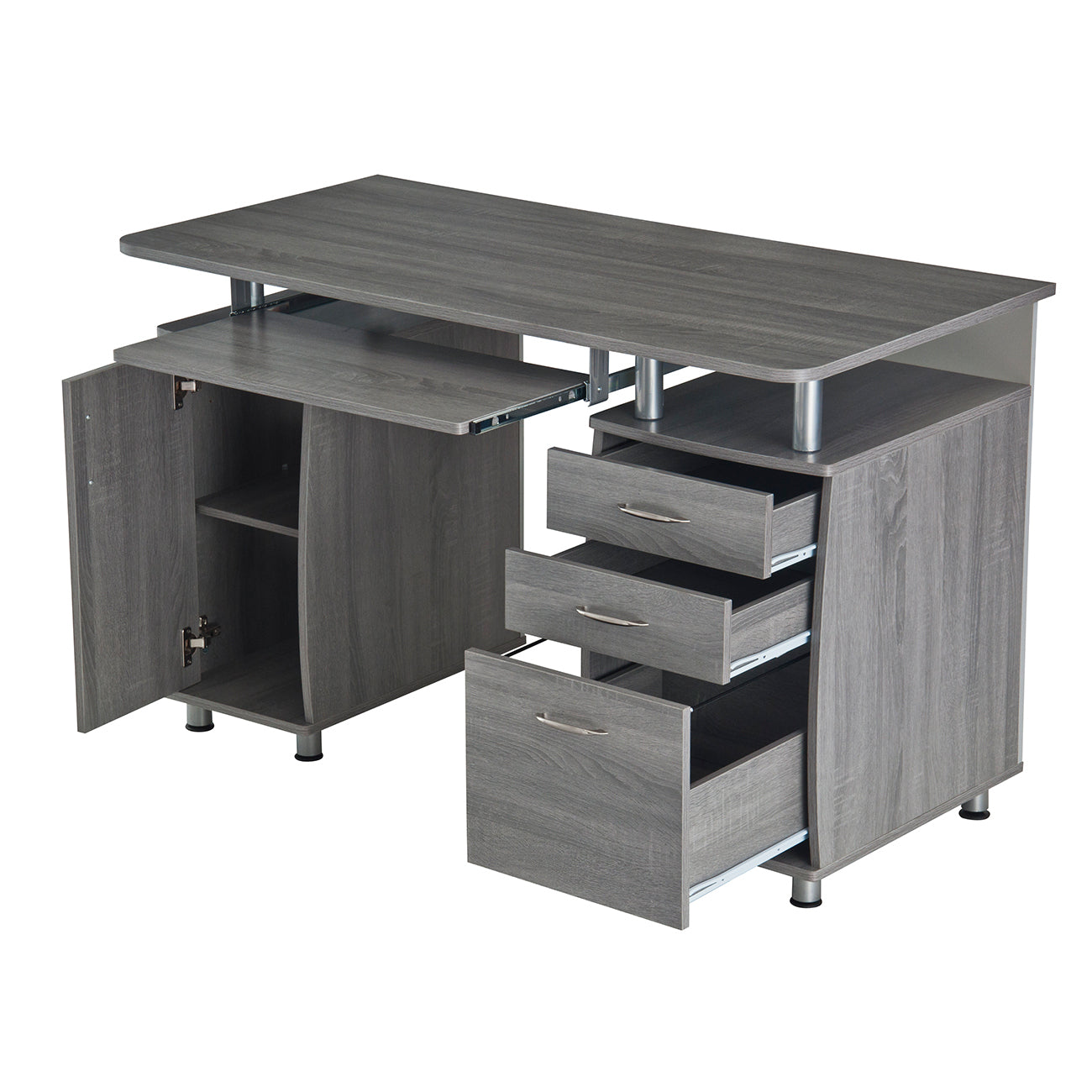 Elegant Grey Workstation Desk with Abundant Storage Space