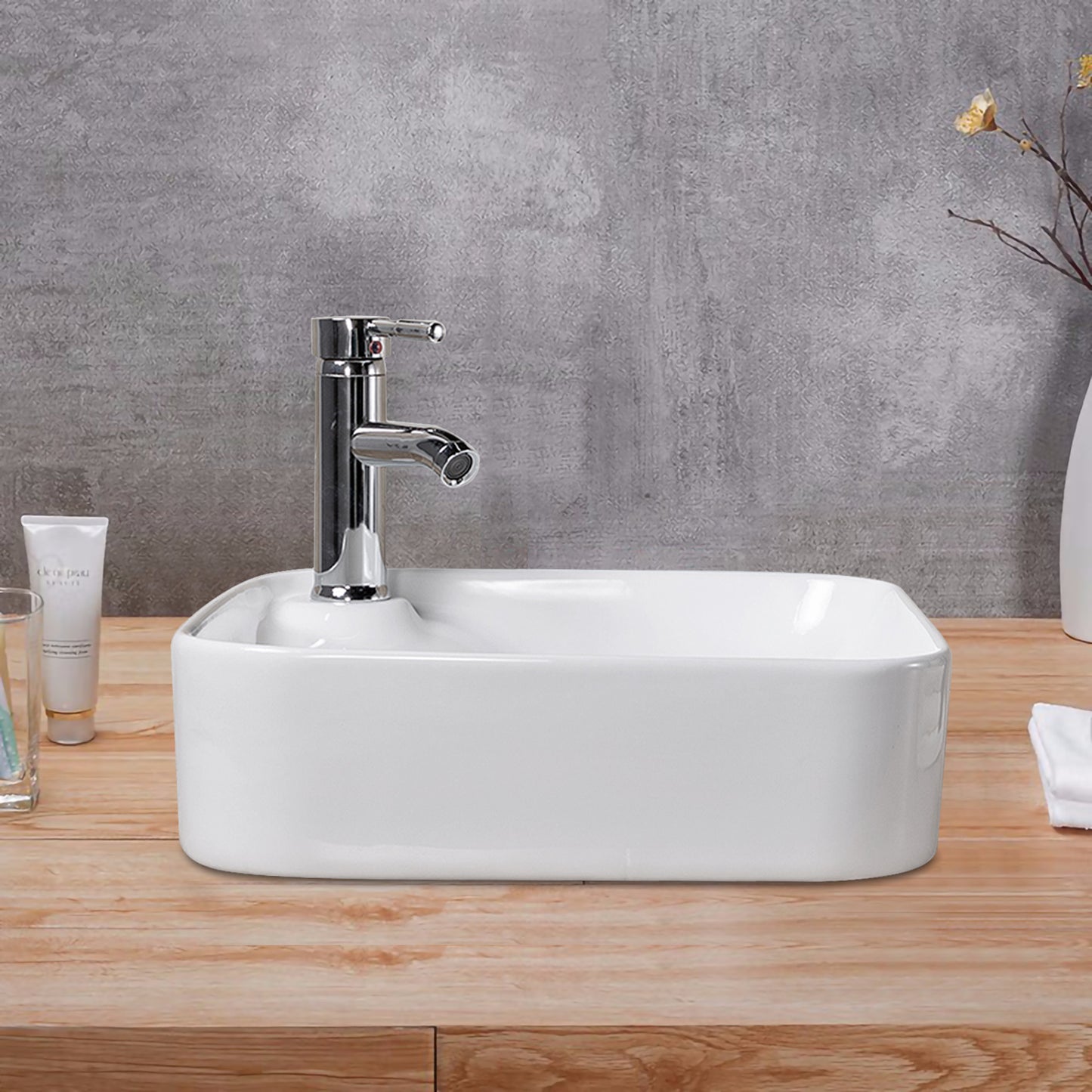 Vessel Bathroom Sink Basin in White Ceramic