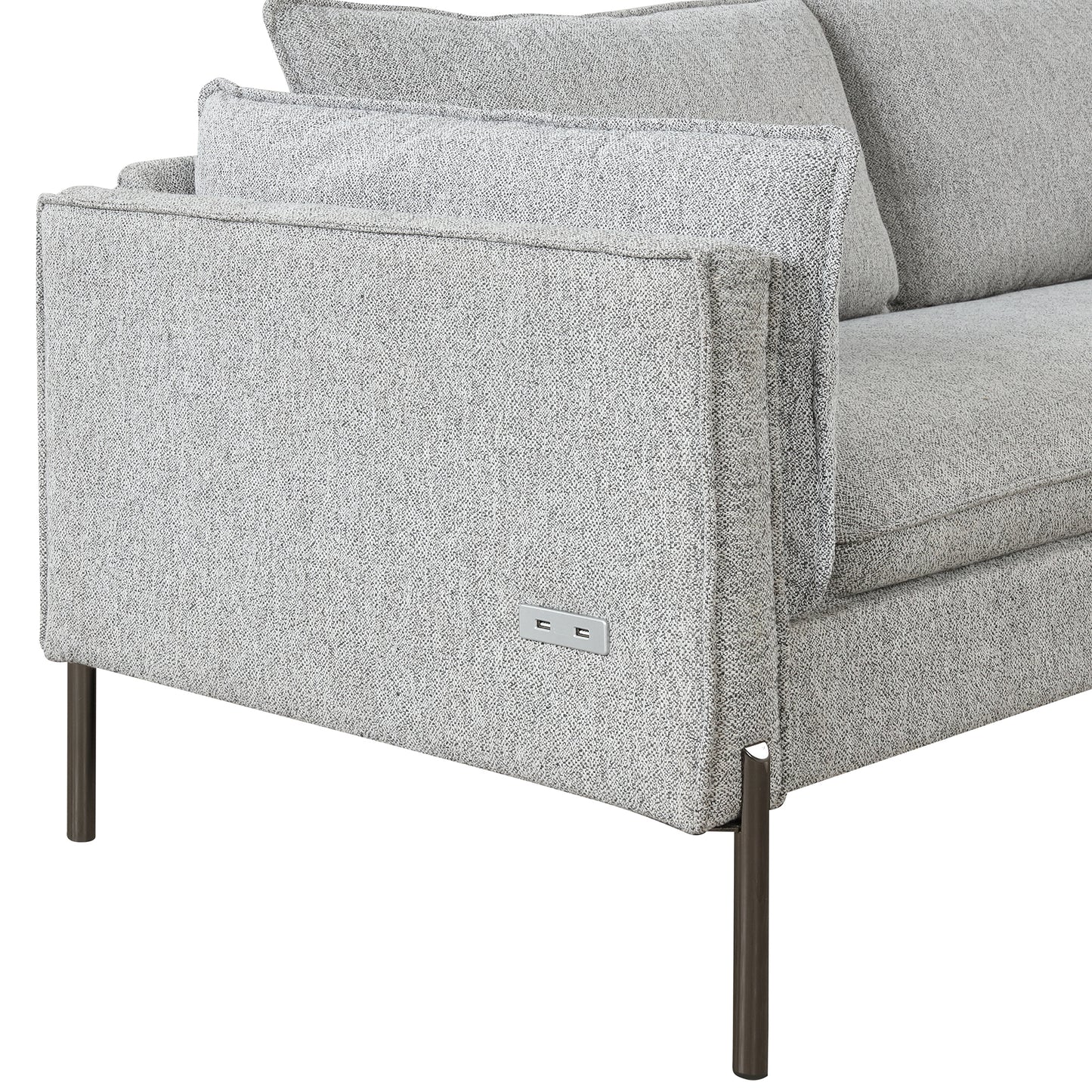 76.2 Modern Style 3-Seat Linen Fabric Sofa with USB Charging Ports