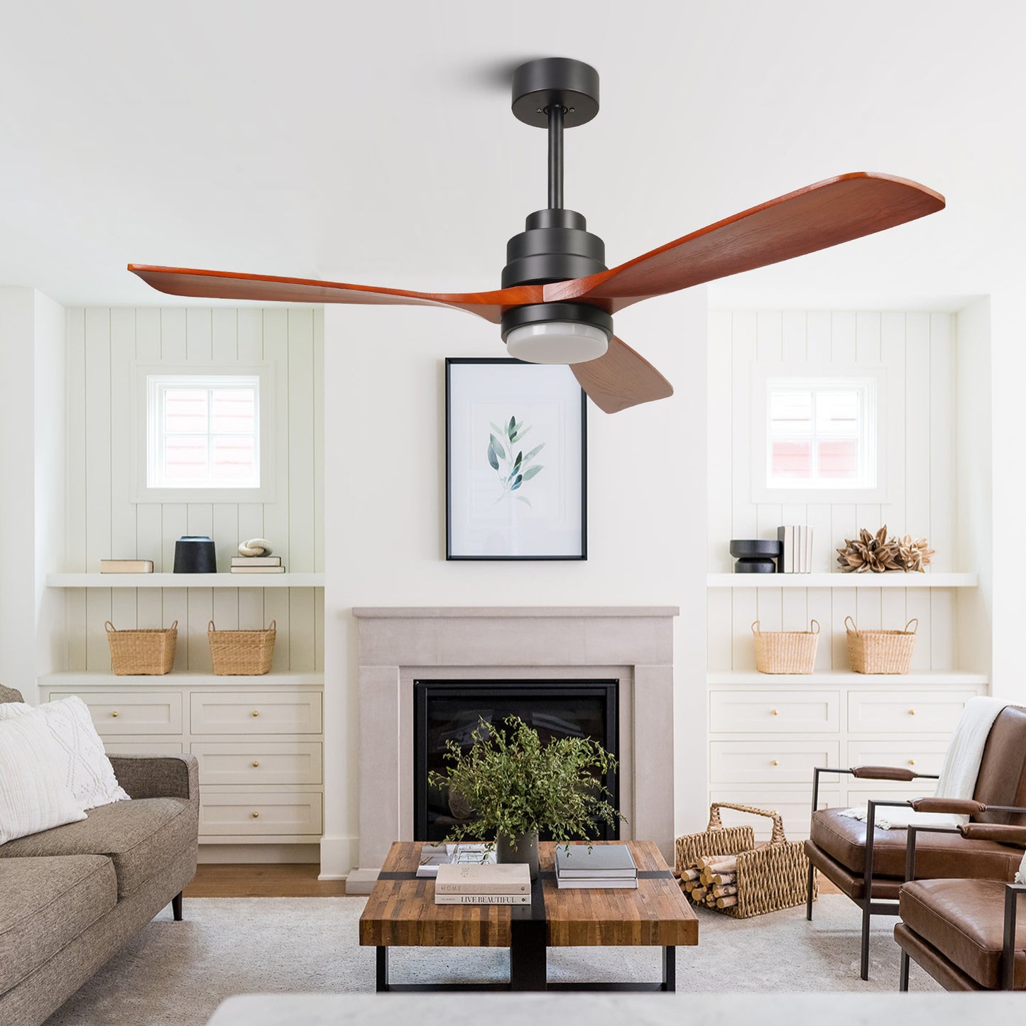 52-Inch Wood Ceiling Fan with Lights and Remote Control