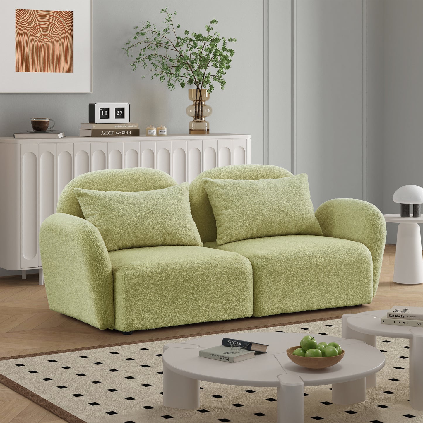 Living Room Furniture Lazy Sofa Loveseat Teddy Fabric Light Green