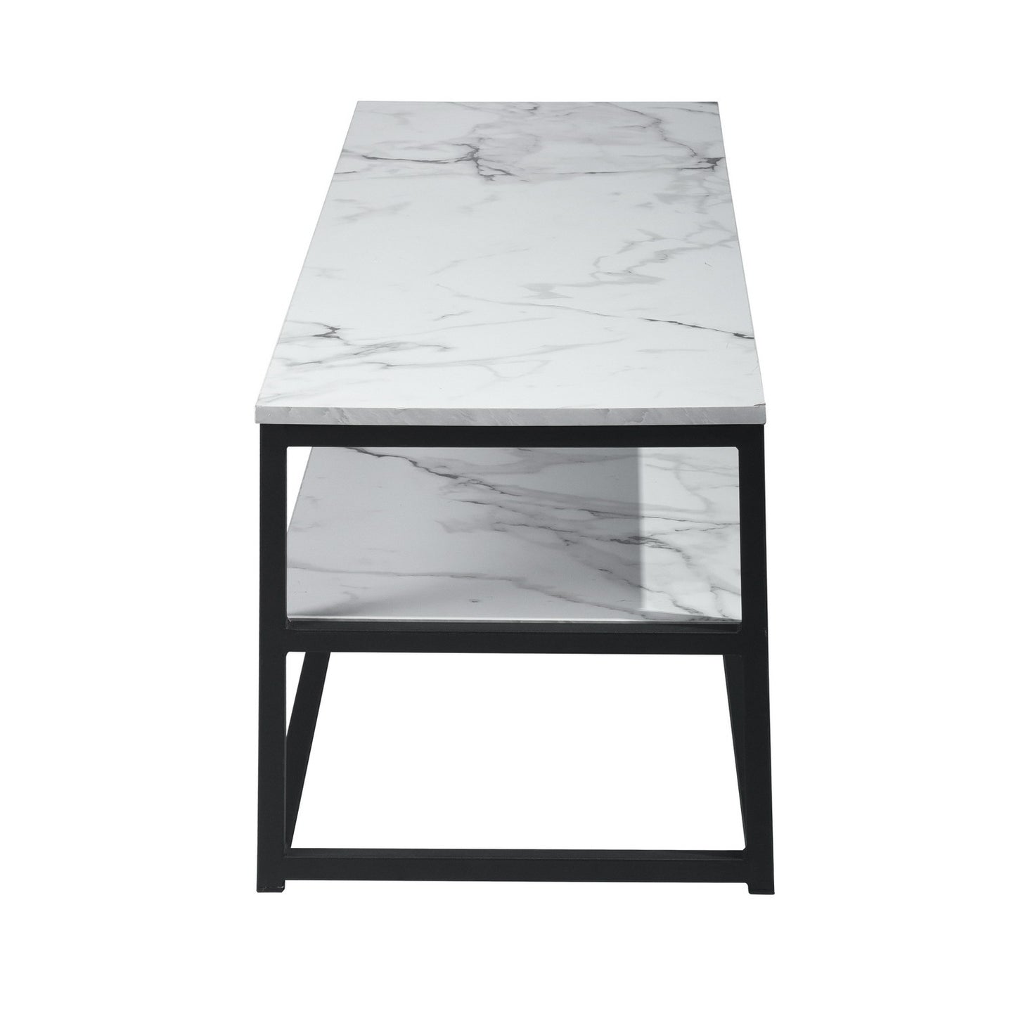 White Marble Pattern TV Stand with Storage and Gold Metal Frame