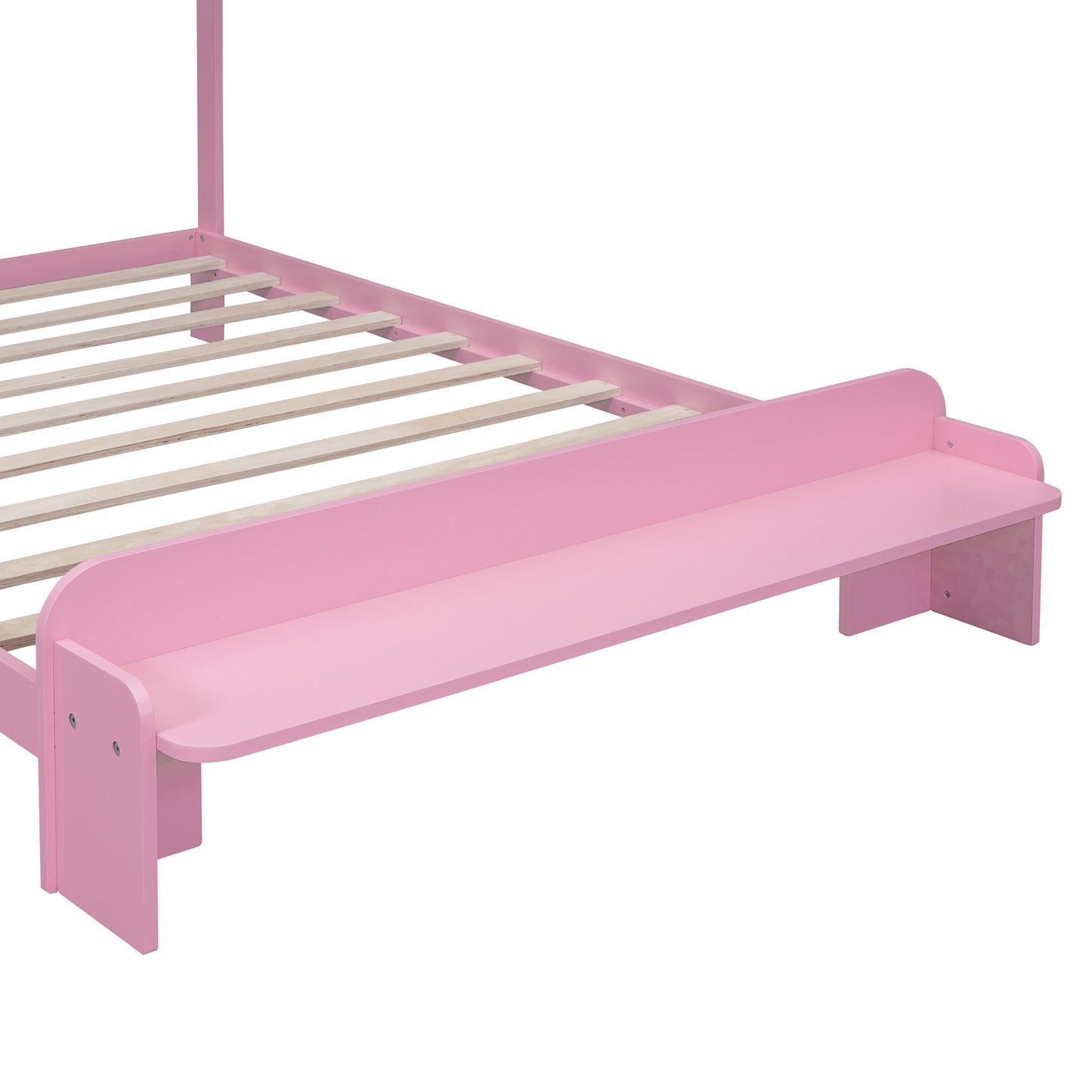 Full Size Wood Platform Bed with House-shaped Headboard and Footboard Bench,Pink