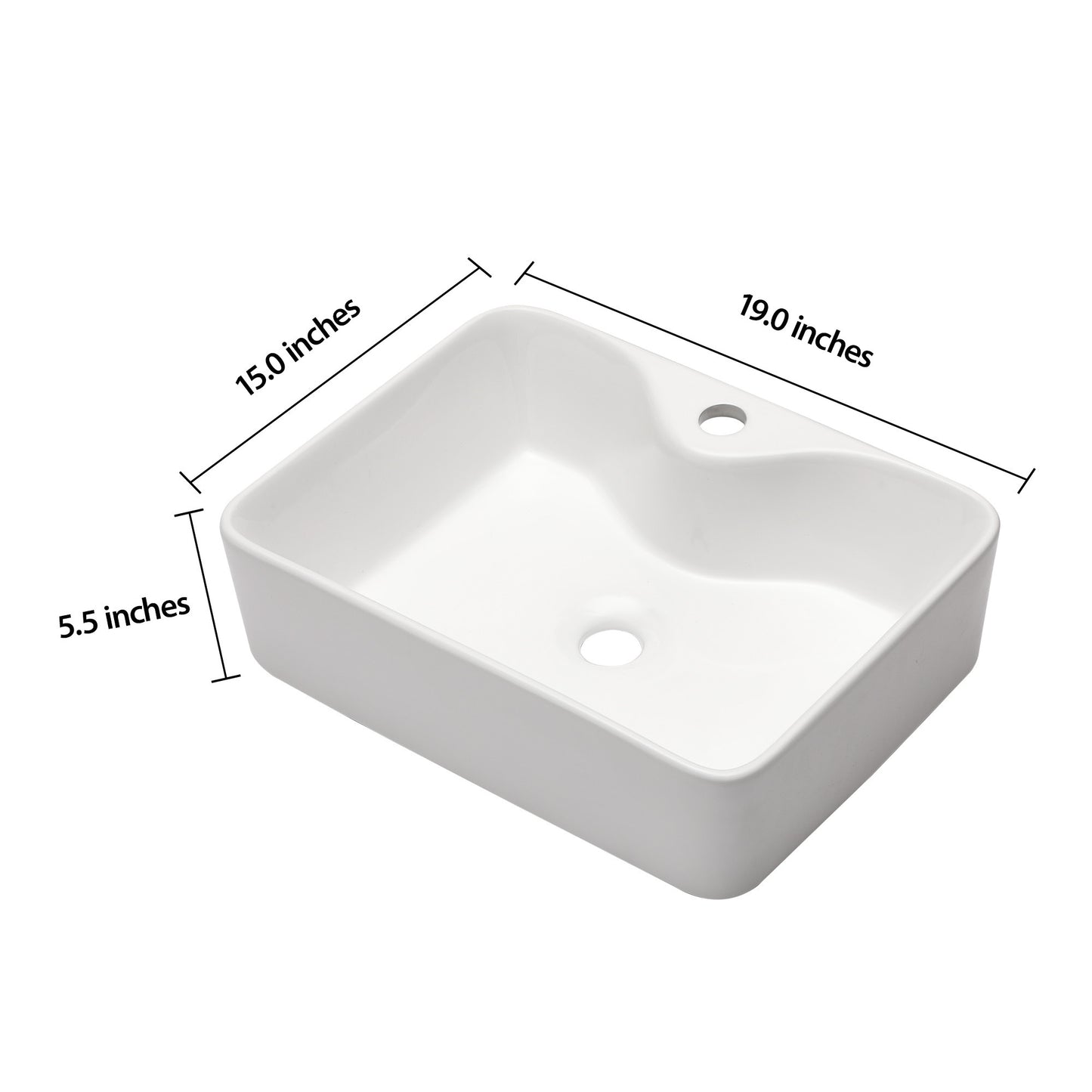 19"x15" White Ceramic Rectangular Vessel Bathroom Sink