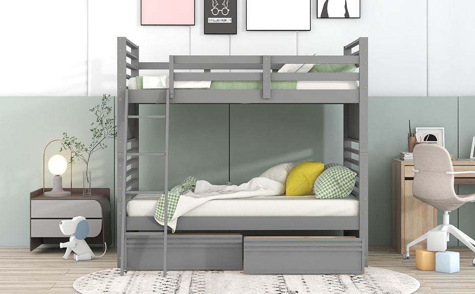 Gray Twin Bunk Bed with Storage Drawers for Stylish Sleepovers