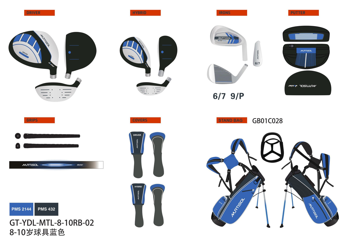 Junior RH Golf Club 5-Piece Set in Striking Blue for 8-10 Year Olds