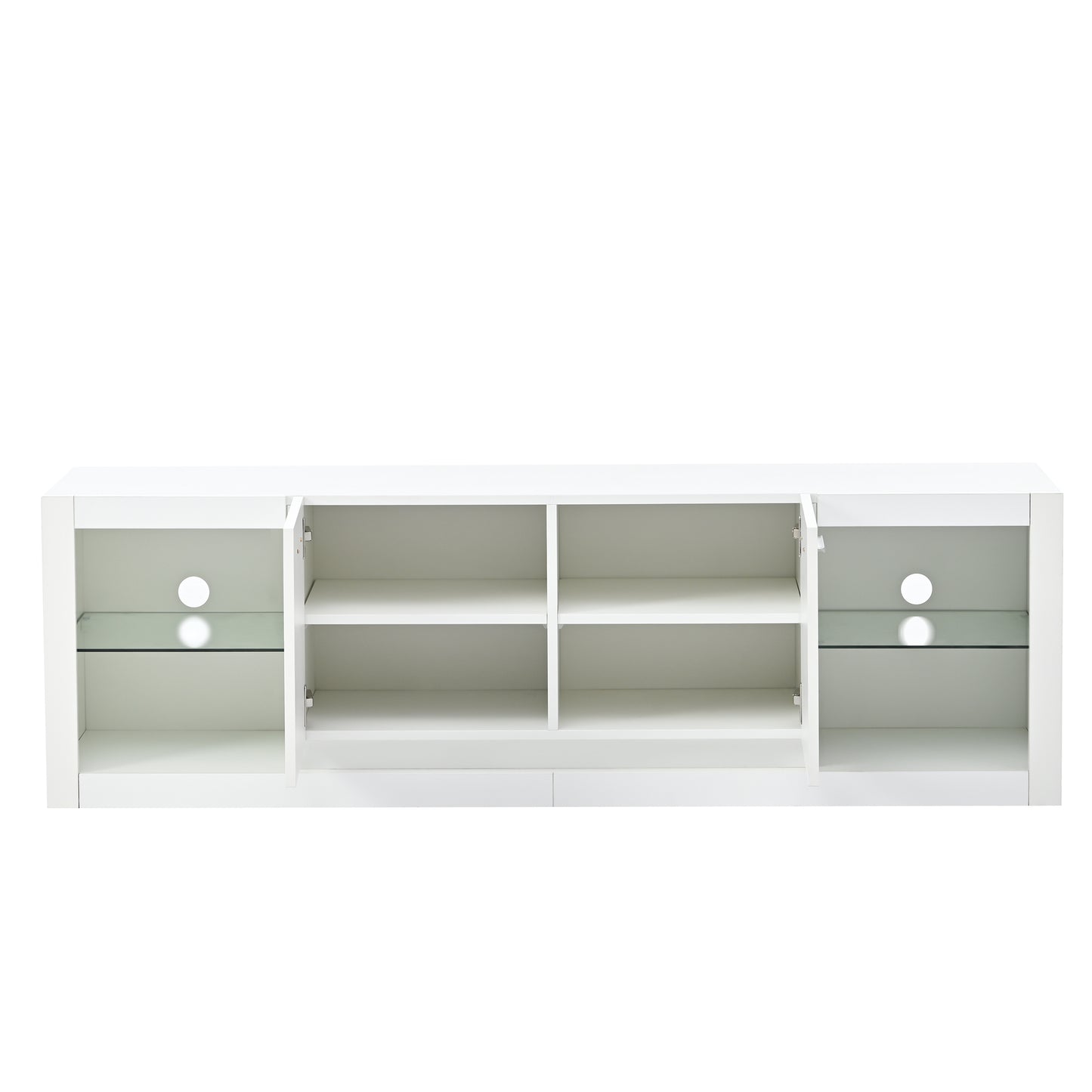 Glossy White TV Stand with LED Lights and Glass Shelves for TVs Up to 70'' - Stylish Entertainment Center