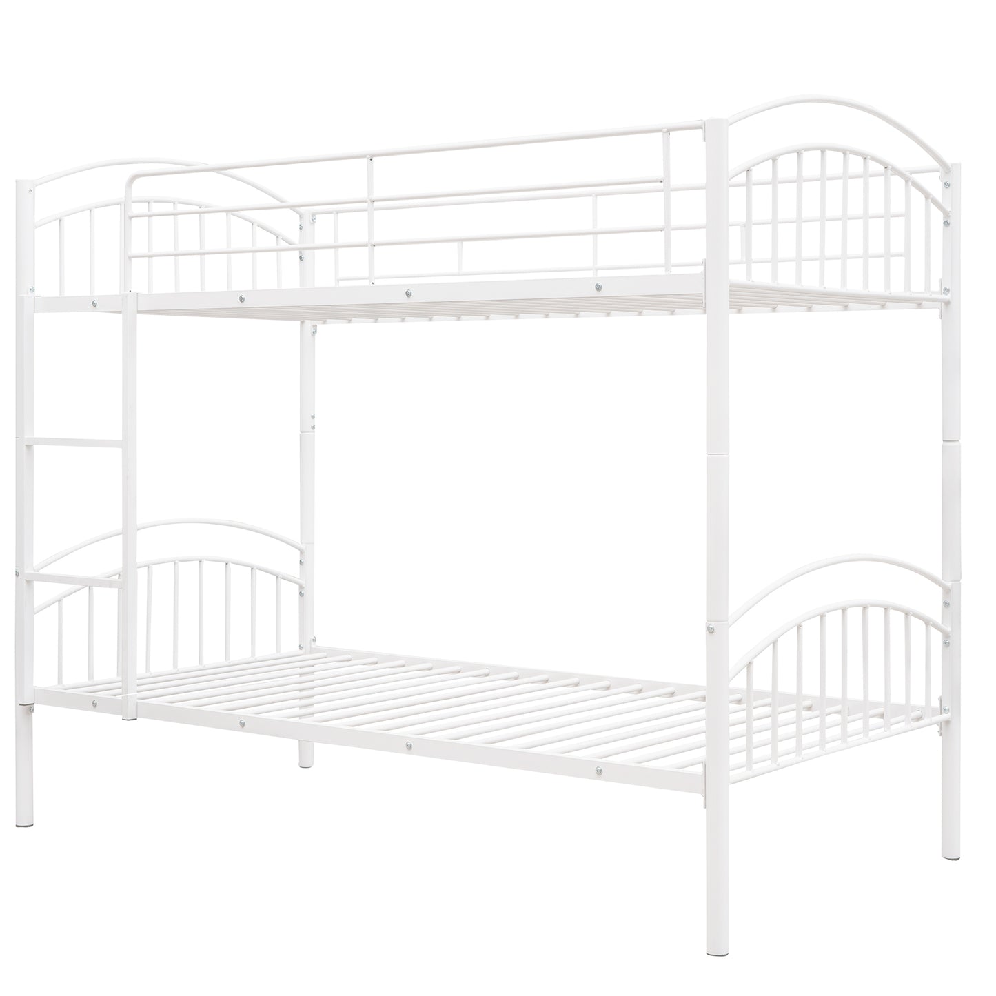 Chrome Finish Metal Twin Bunk Bed - White, Separable Twin Beds