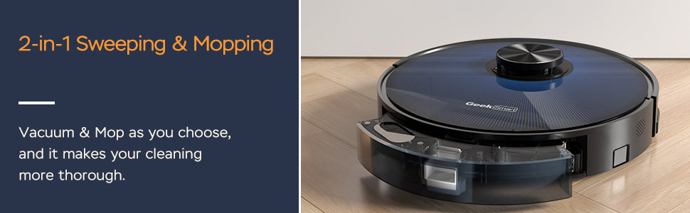 Effortless Cleaning Solution: Geek Smart L7 Robot Vacuum Cleaner and Mop, Smart Navigation, Wi-Fi Connectivity, Room Selection Feature, MAX 2700 PA Suction, Suitable for Pets and Spacious Homes