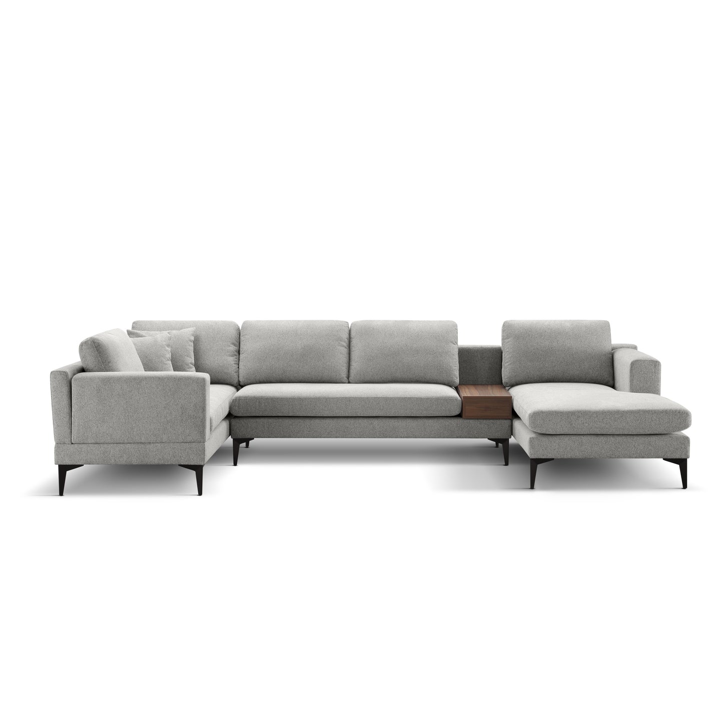 3-Piece U-Shape Upholstered Sectional Sofa Set with Reversible Chaise Lounge, Gray Texture