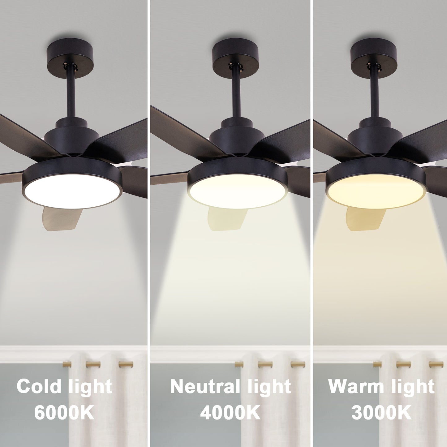 46 Inch Black Ceiling Fan with Dimmable LED Lights