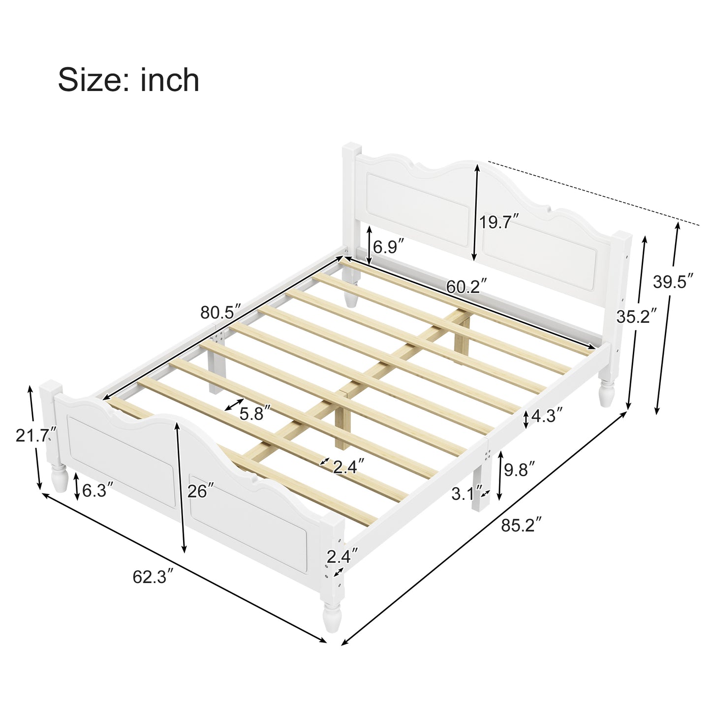 Modern Wooden Platform Bed with Headboard,Queen