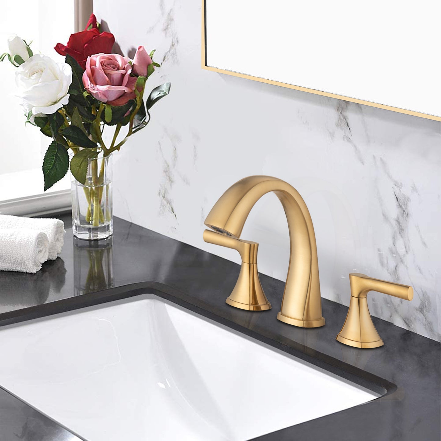 Elegant Brushed Golden Two Handle Vanity Bath Faucet with Drain Assembly