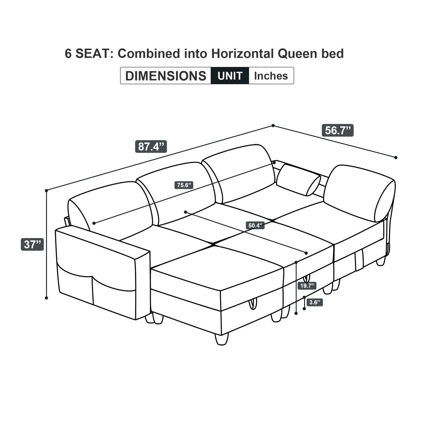 Sectional Modular Sofa Couch, 6 Storage Seat Convertible Sofa Bed Set for Living Room, Navy Blue Corduroy Velvet