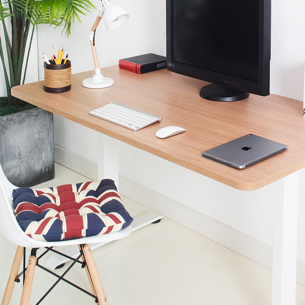 Contemporary Wooden and Metal Computer Desk with Maple Finish