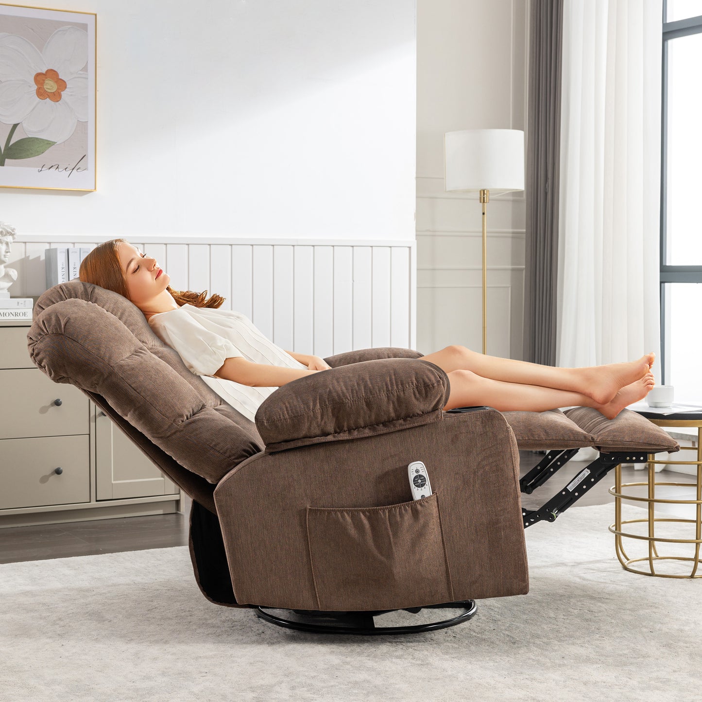 Brown Rocking Massage Recliner Chair with Heating and USB Charge Port