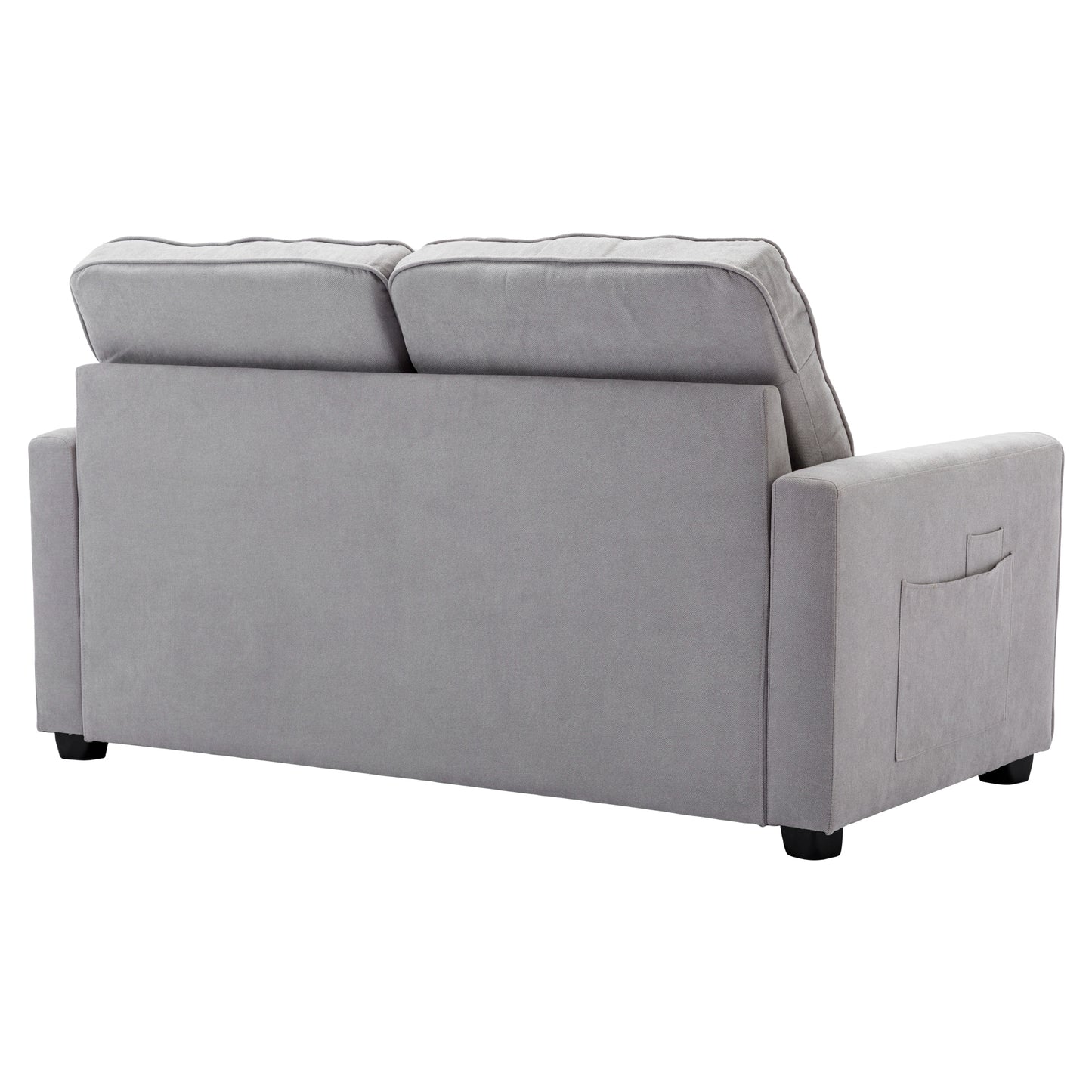 Multifunctional Grey Loveseat Sofa with Pull-Out Bed and Storage Pockets - Modern Upholstered Couch for Living Room and Office