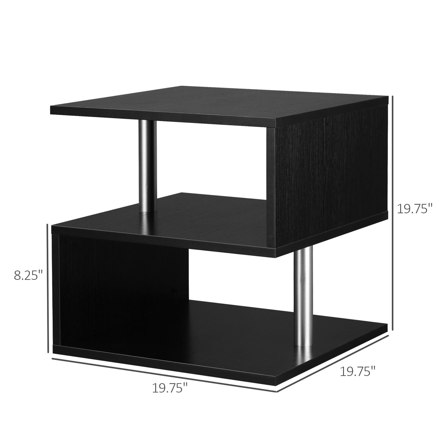 Black S-Shaped Modern Accent Table with Storage Shelf