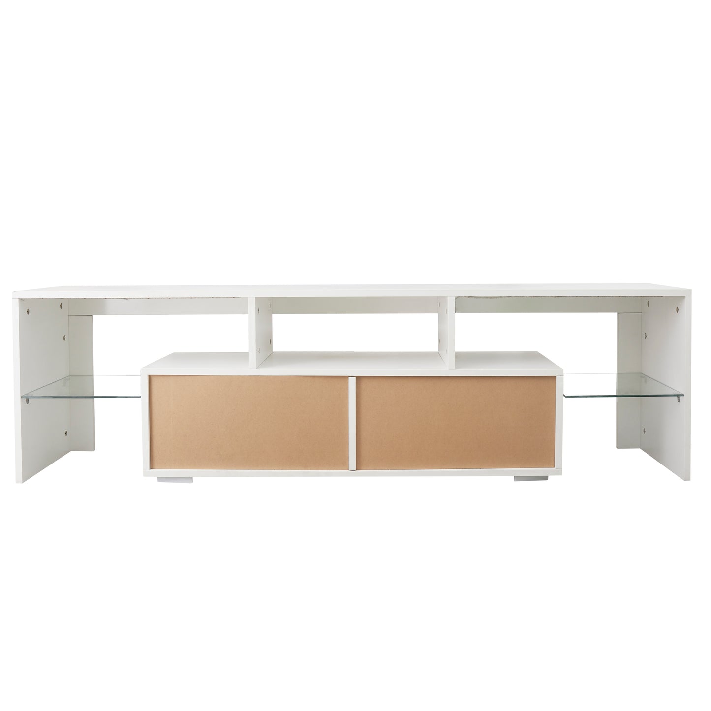 LED TV Stand with Remote Controlled Lights in Modern White, 20 Color Options