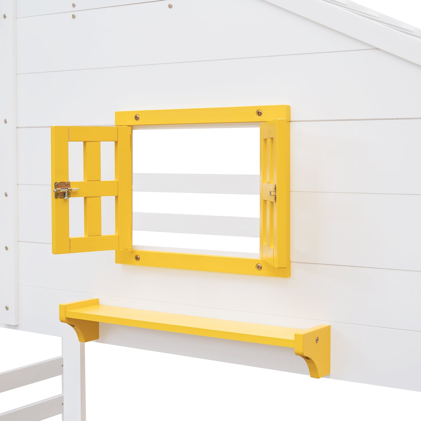 White Playhouse-Inspired Twin Bunk Bed with Storage and Roof