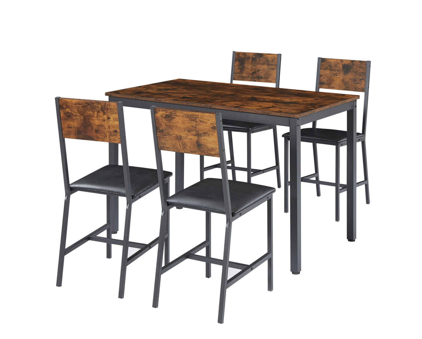 Dining Set for 5 Kitchen Table with 4 Upholstered Chairs, Rustic Brown, 47.2'' L x 27.6'' W x 29.7'' H.