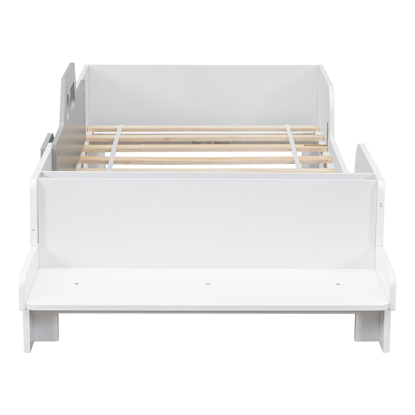 Car-Shaped Twin Bed with Bench,White