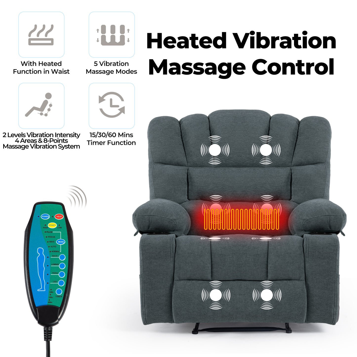 Massage Recliner Chair with Heating, Vibration, and Extended Size