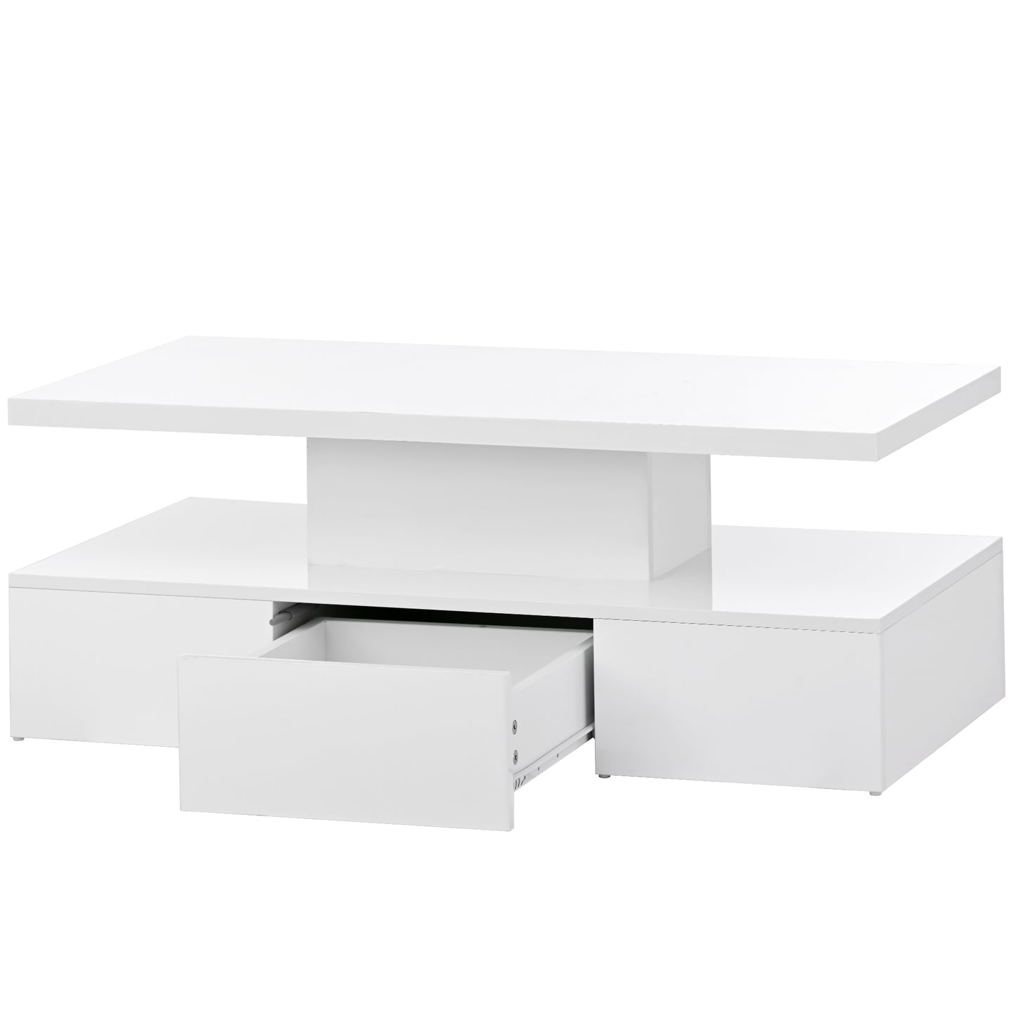 Luxurious White Coffee Table with LED Lighting and Drawer