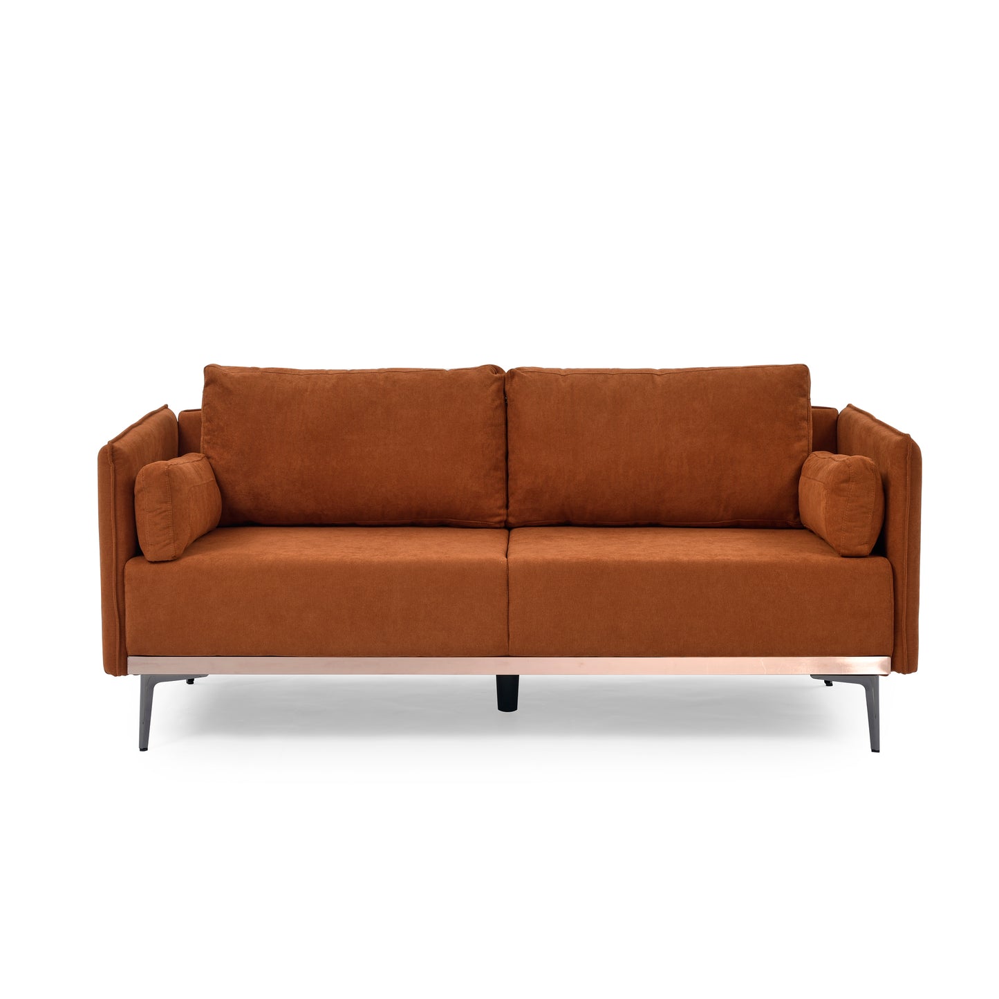 Modern Sofa 3-Seat Couch with Stainless Steel Trim and Metal Legs for Living Room, Orange