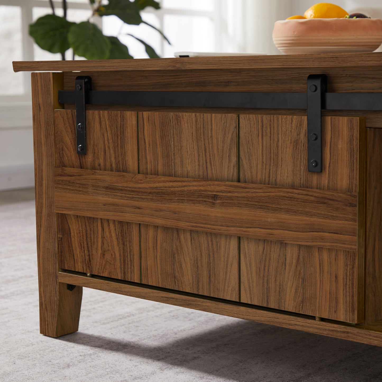 Rustic Walnut Coffee Table with Storage Shelf