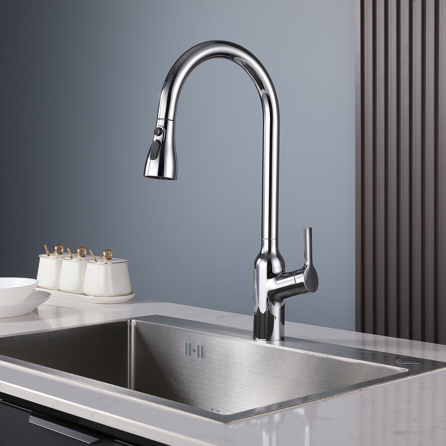 Kitchen Faucet with Pull Down Sprayer Chrome, High Arc Single Handle Kitchen Sink Faucet , Commercial Modern Stainless Steel Kitchen Faucets